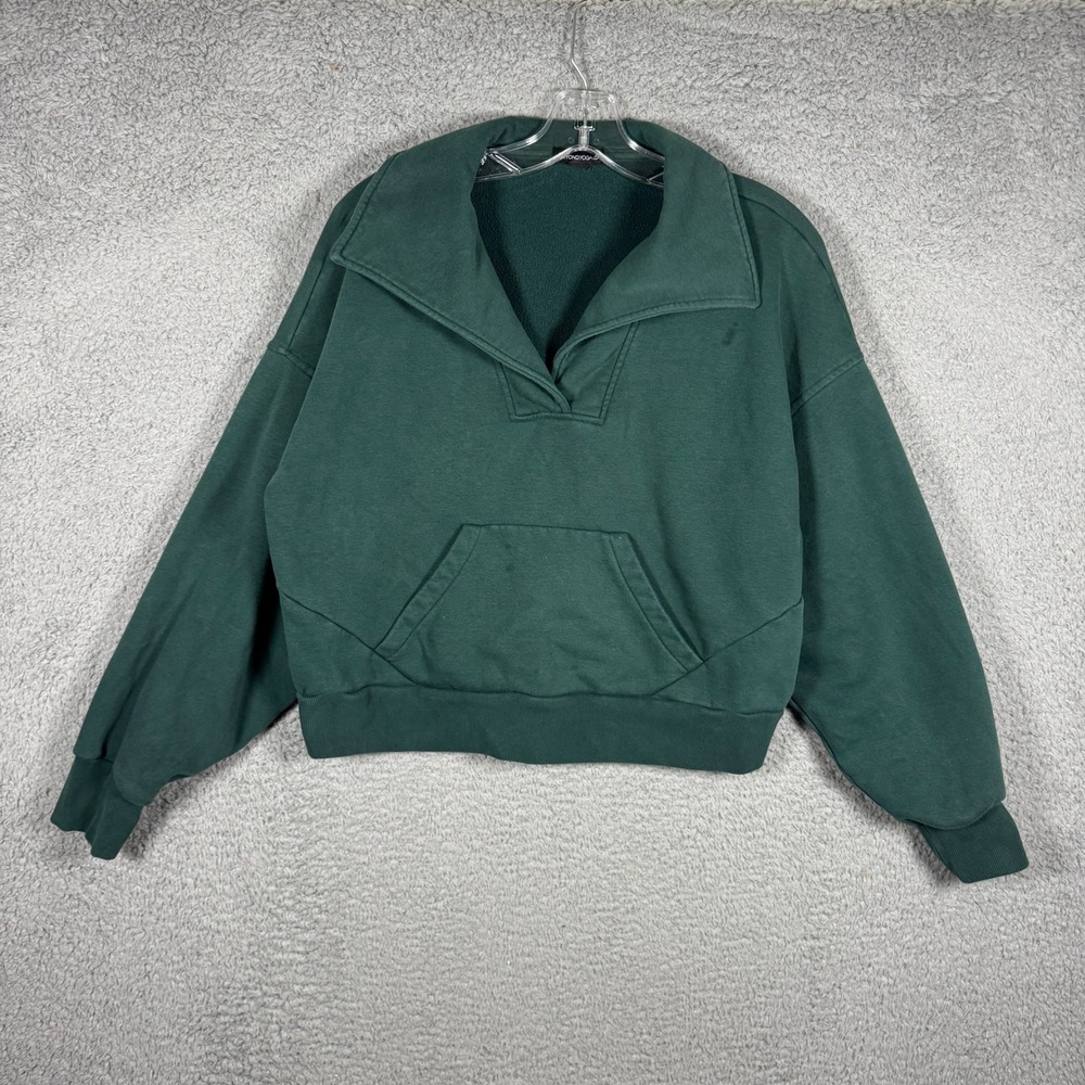 Beyond Yoga Womens Green Oversized Collar Cropped Pullover Sweatshirt Size M